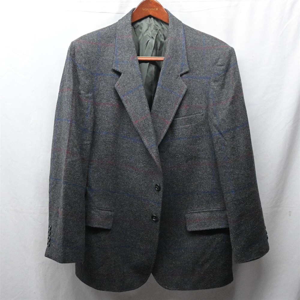 Arnie‎ II 46L Gray Windowpane Flannel Tweed 2 Button Blazer Jacket Sport Coat